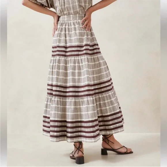 Loeffler Randall Linen Cotton Chocolate Brown Plaid Skit Set - Size L - Picture 3 of 15